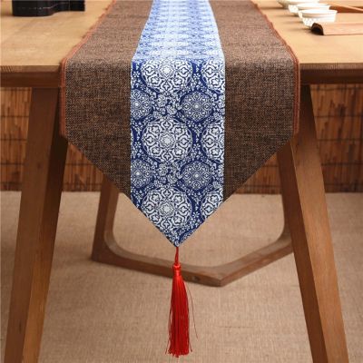 DOZRAN Traditional Table Runner, Cotton and Linen Table Mats with Tassels, Tablecloths for Kitchen Dining Table Restaurant (Color : Brown, Size : 30x500cm/11.8x197in)