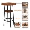 3 Piece Pub Table Set, Small Pub Bistro Table and 2 Bar Stools PU Upholstery Seat with Backrest Easy Assemble Counter Height Dining Table Set, for Kitchen, Apartment, Small Space view 3