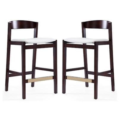 Home Square 37" Faux Leather Barstool in Ivory & Dark Walnut - Set of 2