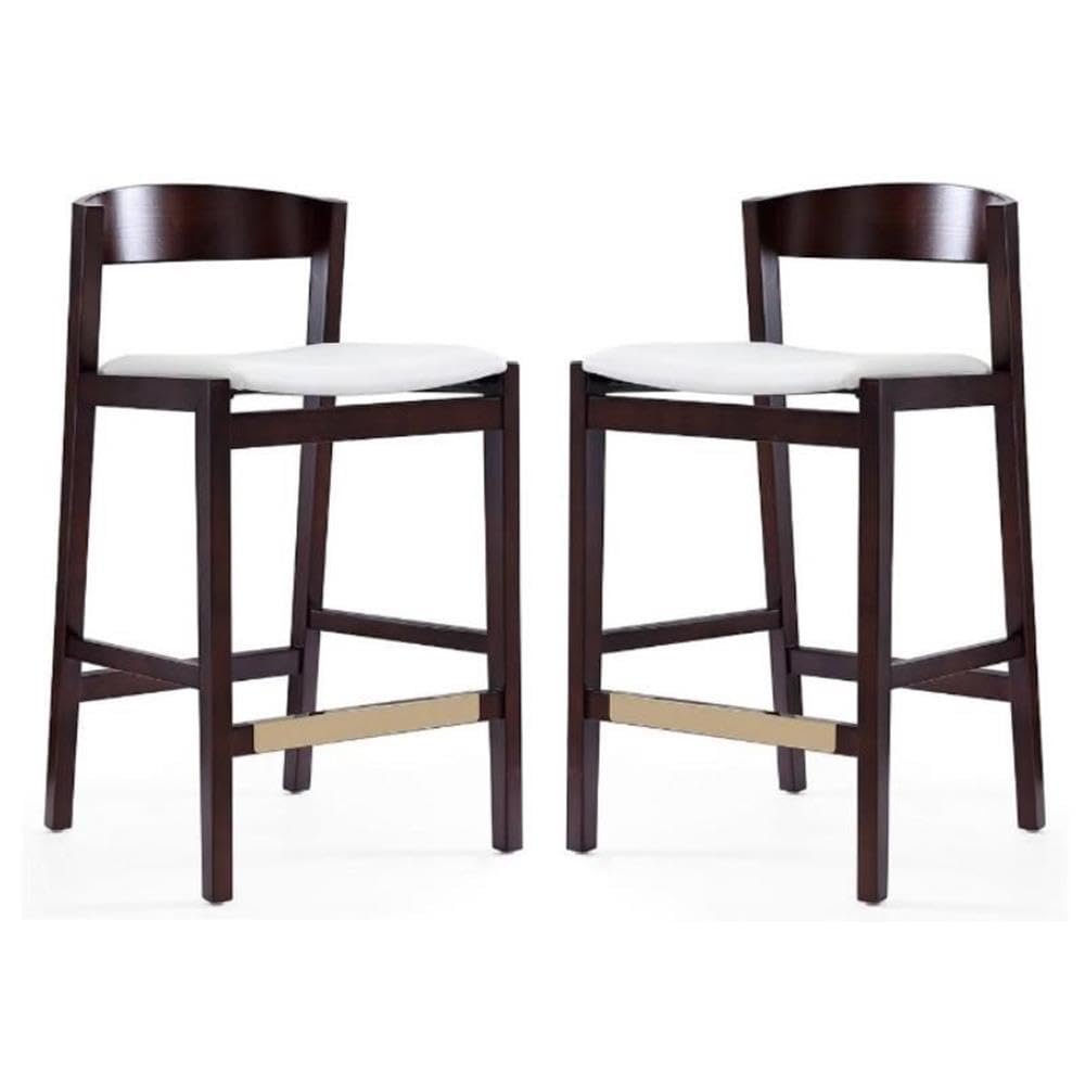 Home Square 37" Faux Leather Barstool in Ivory & Dark Walnut - Set of 2