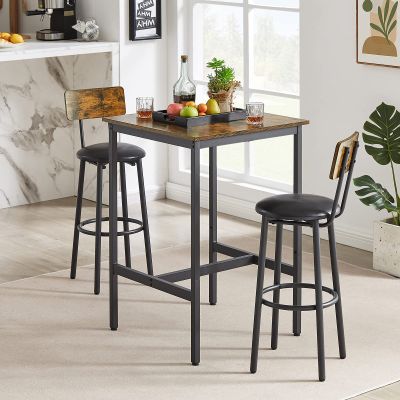 3 Piece Square Pub Dining Set, Small Kitchen Table Set for 2, Counter Height Dining Table Set Wood Top Bistro Bar Table Set with 2 PU Soft Bar Stools Space Saving for Kitchen Living Room, Dining Room