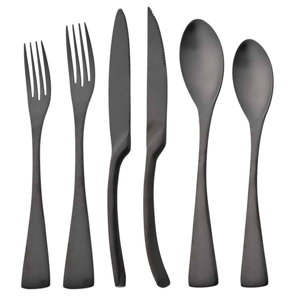 BRIIEC 72 Pieces Heavy Duty Flatware Matte Black Silverware Set, Stainless Steel Extra Thick Cutlery Eating Utensils with Knife Fork Spoons Set for Home Kitchen Restaurant