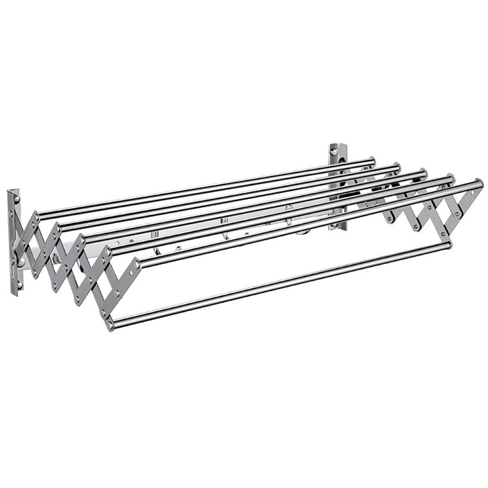 Clothes Horse - Wall Mounted Laundry Drying Rack - Extendable Towel Holder - with 6 Bar Towel Rail - for Hanging Clothes Dryer (Silver 60cm)