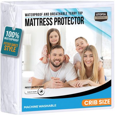 Utopia Bedding Waterproof Mattress Protector Crib Size, Premium 200 GSM Terry Mattress Cover, Soft & Breathable Bed Cover, Fitted Sheet Style with Stretchable Deep Pockets 5" (White)