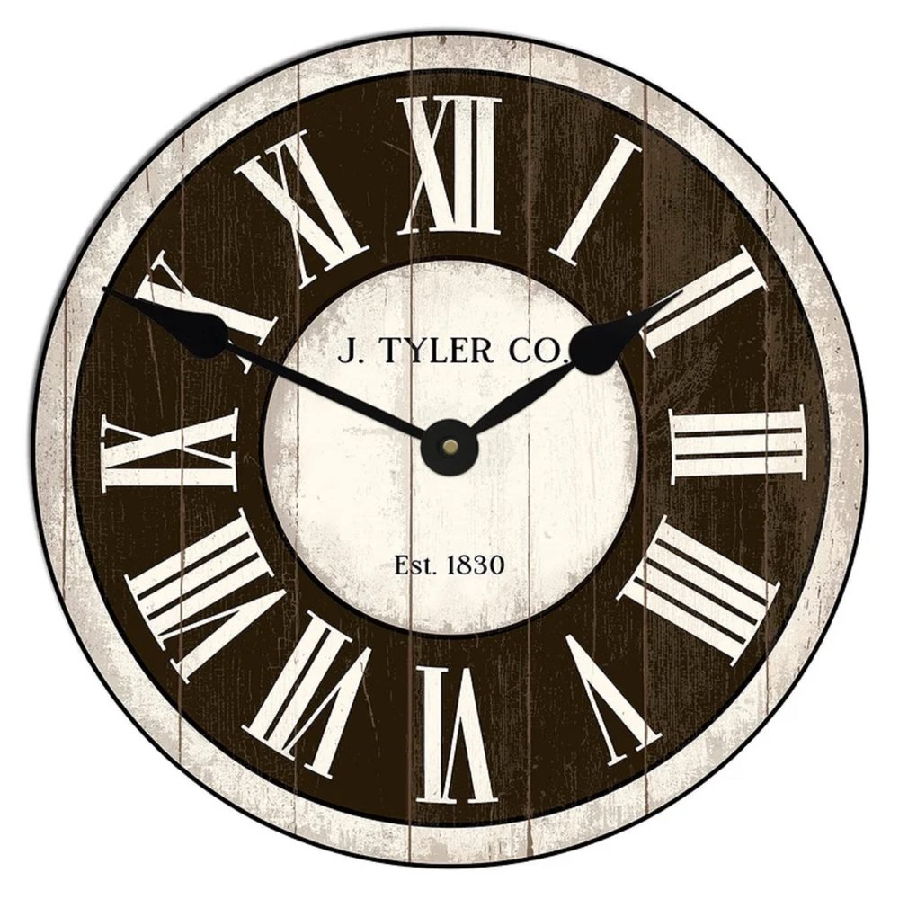 Classic Ivory and Brown Wall Clock | Ultra Quiet Quartz Mechanism | Hand Made in USA Beautiful Crisp Lasting Color | Comes in 8 Sizes (Wood, Brown Wall Clock-30 inches)