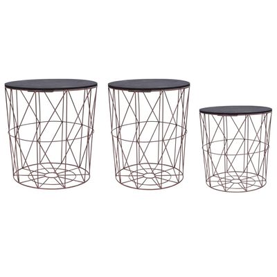 GOLINPEILO 3 pcs Coffee Tables with Metal Frame, Copper Side Table End Table Couch Table for Living Room Home, Office(A)