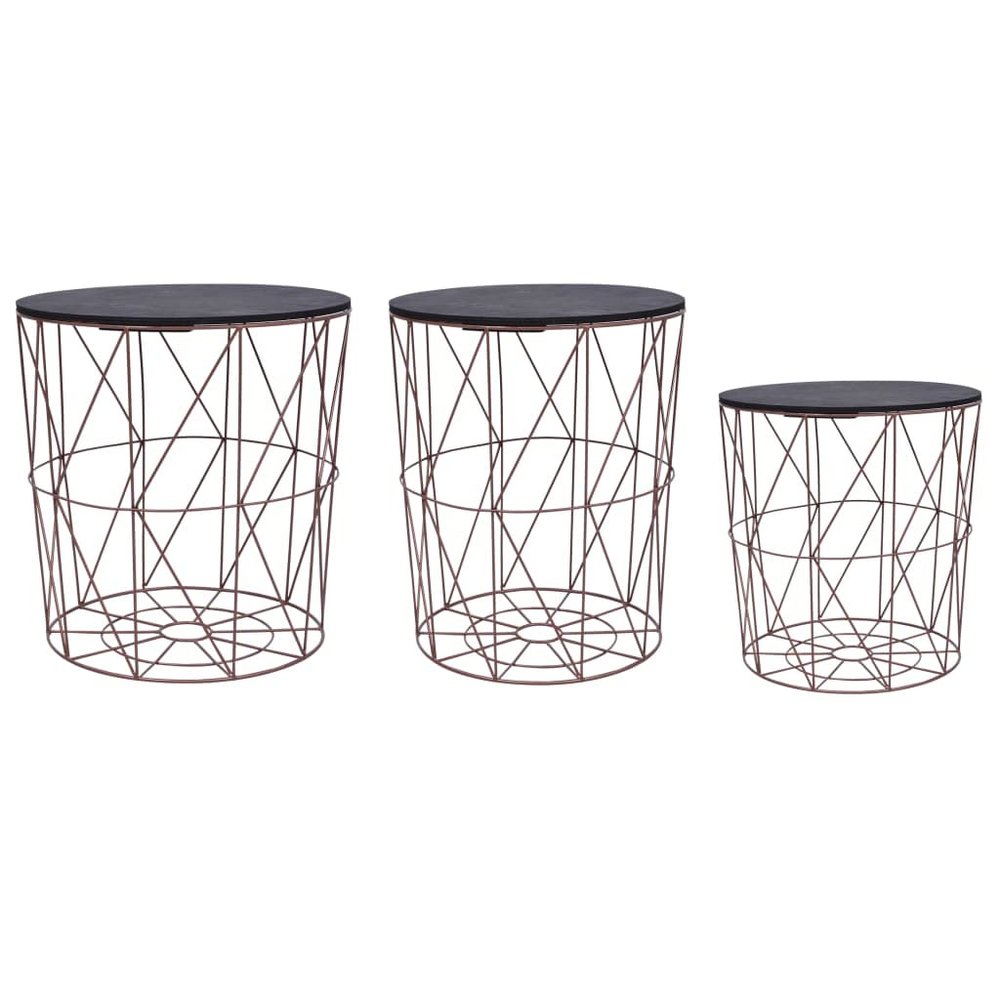GOLINPEILO 3 pcs Coffee Tables with Metal Frame, Copper Side Table End Table Couch Table for Living Room Home, Office(A)