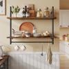 Bestier Pipe Shelf Industrial Floating Shelving 31" Kitchen Wall-Mounted Shelf with Towel Bar Hooks Coffee Bar Shelves Wine Hanging Display Rack Bookshelf Living Room Decor Bathroom-Rustic Brown view 1