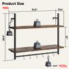 Bestier Pipe Shelf Industrial Floating Shelving 31" Kitchen Wall-Mounted Shelf with Towel Bar Hooks Coffee Bar Shelves Wine Hanging Display Rack Bookshelf Living Room Decor Bathroom-Rustic Brown view 2