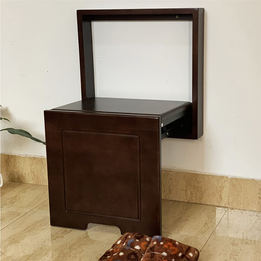 MUENG Wall Mounted Entryway Shoe Bench Seat,Solid Wood Folding Stool Chair Shoe Changing Stool,Invisible Shower Seat for Elder Kids Aldults 40x44x7cm(16x17x3inch)