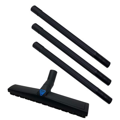 Wessel-Werk 3-Pack Black ABS Plastic Vacuum Extension Wands (19" to 57") with 14" Universal Replacement Vacuum Bristle Brush Attachment for All-Purpose Wet or Dry Use on Hard Surfaces