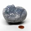 3.8" 1.8lb Blue Celestite Geode Heart Natural Sparkling Celestine Crystal Cluster Druzy Mineral Polished Gemstone - Madagascar + Stand view 3