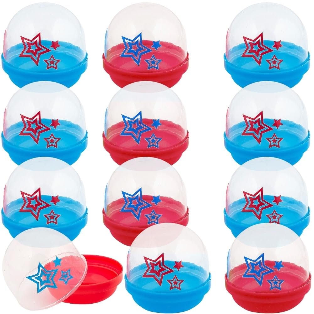 Fun Express 12 Pieces Patriotic Favor Capsules, BPA Free Plastic, Patriotic Themed Party Supplies, Blue & Red