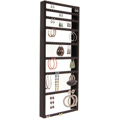 Angelynn's Wall Mounted Big and Small Earring Holder Organizer Display Women Long Post Stud Large Dangle Hoop Pierced Earrings, Hanging Closet Jewelry Storage Rack, Mary New Darker Black 9"x23"