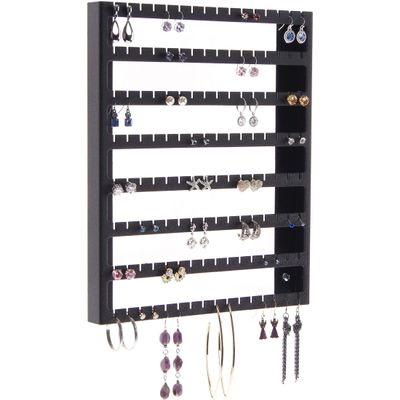 Angelynn's Wall Mounted Earring Holder Organizer Display for Women Small Earrings ONLY, Post Stud Dangle Pierced Earrings, Hanging Closet Jewelry Storage Rack, Luka Black 9"x11"