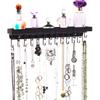 Angelynn's Heavy Duty Wall Mounted Long Necklace Hooks Holder Display Bracelet Organizer with Tray Shelf, Hanging Closet Jewelry Storage Rack, Schelon Black 14 1/2" x2 1/2" view 1