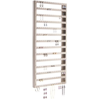Angelynn's Wall Mounted Earring Holder Organizer Display for Women Small Earrings ONLY, Post Stud Dangle Pierced Earrings, Hanging Closet Jewelry Storage Rack, Luka Large Satin Nickel Silver 9"x20"