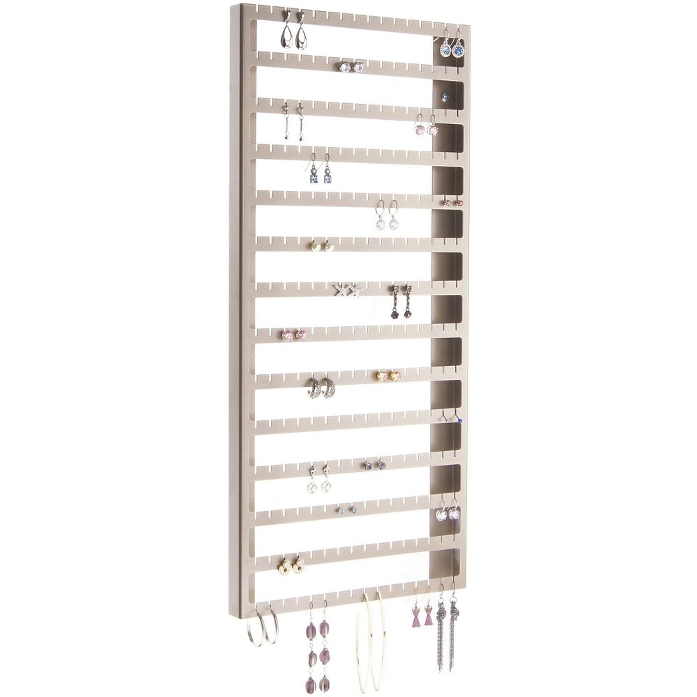 Angelynn's Wall Mounted Earring Holder Organizer Display for Women Small Earrings ONLY, Post Stud Dangle Pierced Earrings, Hanging Closet Jewelry Storage Rack, Luka Large Satin Nickel Silver 9"x20"