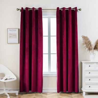 PLEASANT BOULEVARD | Velvet Curtains [2 Panels] Elegant Living Room Bedroom Window Drape Curtains, Grommet Eyelet Style (52" W x 95" L, Burgundy Red)