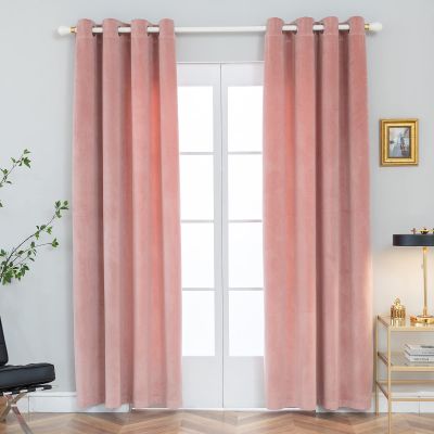 PLEASANT BOULEVARD | Velvet Curtains [2 Panels] Elegant Living Room Bedroom Window Drape Curtains, Grommet Eyelet Style (52" W x 95" L, Chintz Rose)