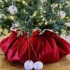 Haute Decor Santa's Surprise Convertible Tree Skirt, Velvet Fabric, Dark Red Double-Sided with Pom Pom String Closure. Extra Large 80 inch Diameter - Hide Presents Until Christmas Morning view 4