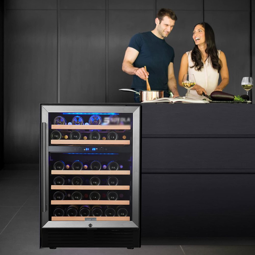Bituman 24 inch Freestanding Wine Fridge, 46 Bottle Compact Mini Wine Cooler with Stainless Steel Tempered Glass Door, Ideal for Kitchen