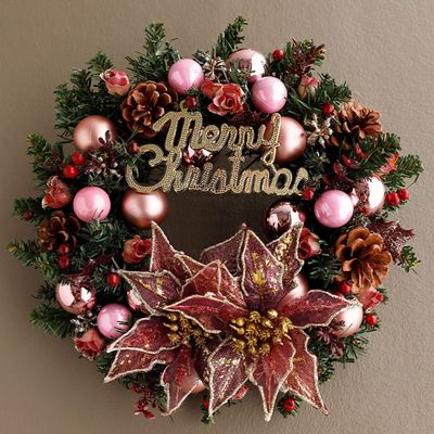 GIZNXBA Artificial Christmas Wreaths for Outdoor, 13inch Front Door Wreath,Christmas Pine Wreath, Christmas Windows Wreaths for Indoor Home Fireplaces Walls Decoration (Color : A6)