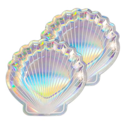 Dulousia Seashell Paper Plates, Mermaid Party Supplies, Glitter Iridescent Disposable Plates for Wedding, Bridal Shower, Baby Shower, Mothers Day, Birthday Party Decorations, 9in 24count