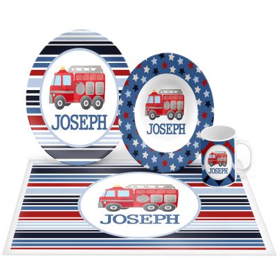 Personalized Firetruck Plate Set, Bowl, Placemat, Mug, Mealtime, Dinner, Dinnerware - Choose Your Pieces