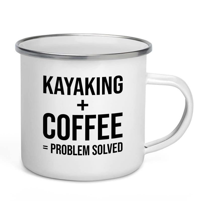 Adventure Camper Mug 12oz - Kayaking + Coffee - Pro Kayak Explorer Boat Adult Canoe Paddle Lake Lover Nature
