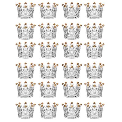 BTGLLAS Set of 24 Crown Glass Tealight Candle Holder,Votive Candle Holders for Wedding, Party, Home Decoration, Jewelry Storage Tray (Glass, Gold24Pcs)