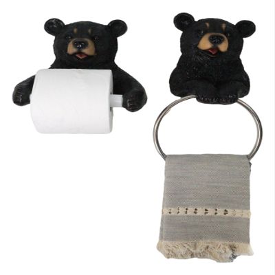Ebros Gift Rustic Western Cozy Cabin Lodge Forest Black Bear Toilet Paper and Hand Towel Holder Set of 2 Whimsical Bears Figurines Bathroom Vanity Power Room Decor Accessories