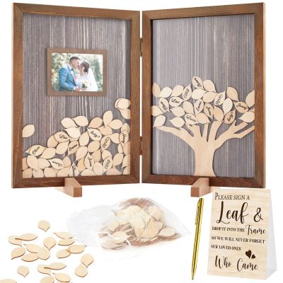 Gueevin 164 Pcs Wedding Decorations Favors Wedding Guest Book Alternatives 160 Pcs Leaves Reception for Guests Personalized Sign in Guest Book(Dark Color)