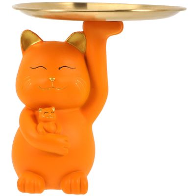 Cabilock Golden Orange Metal Cat Tray, Multi-Functional Decorative Home Decor, Key Holder, Desktop Adornment