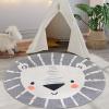ABREEZE Large Round Kids Play Mat 5.3ft,Lion Nursery Rug Fluffy Faux Wool Kids Rug Soft Plush Non-Slip Childrens Carpet for Bedroom Living Room Playroom,Grey view 1
