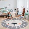 ABREEZE Large Round Kids Play Mat 5.3ft,Lion Nursery Rug Fluffy Faux Wool Kids Rug Soft Plush Non-Slip Childrens Carpet for Bedroom Living Room Playroom,Grey view 3