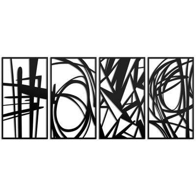 Creoate Black Abstract Metal Wall Art Set of 4, Minimalist Wall Sculptures for Living Room and Bedroom, Office, 11x16 Inches