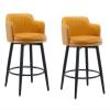 26" Round Kitchen Heigh Stool Counter Height Swivel Barstools Chair Bar Set of 2 with Back Kitchen Island Bar Stools, Nappa Leather Black Metal Legs Black Footrest for Pub Home Bars Dining Room view 1