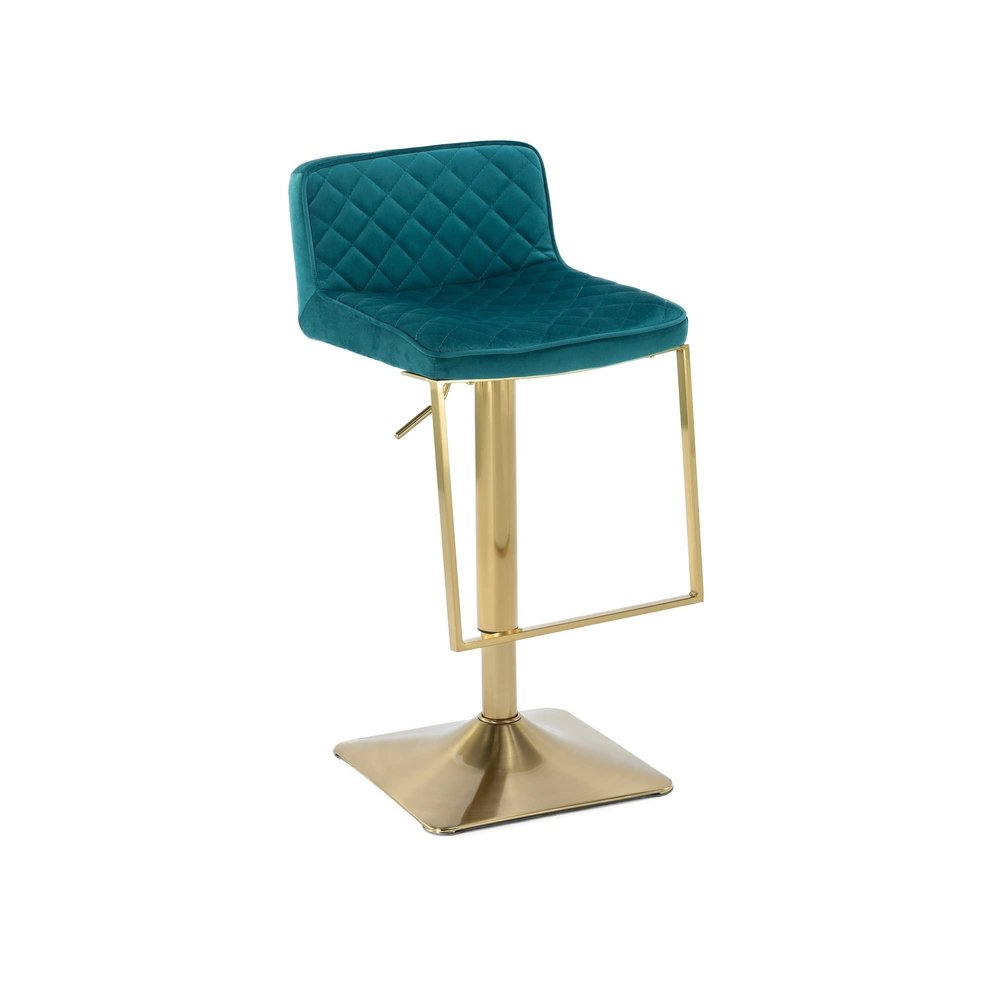 Kitchen High Stool Bar Stools Swivel Barstool Chairs with Back, Modern Pub Kitchen Counter Height, Velvet, Swivel Height Adjustable with Footrest Brushed Gold Metal Frame (Color : Teal)