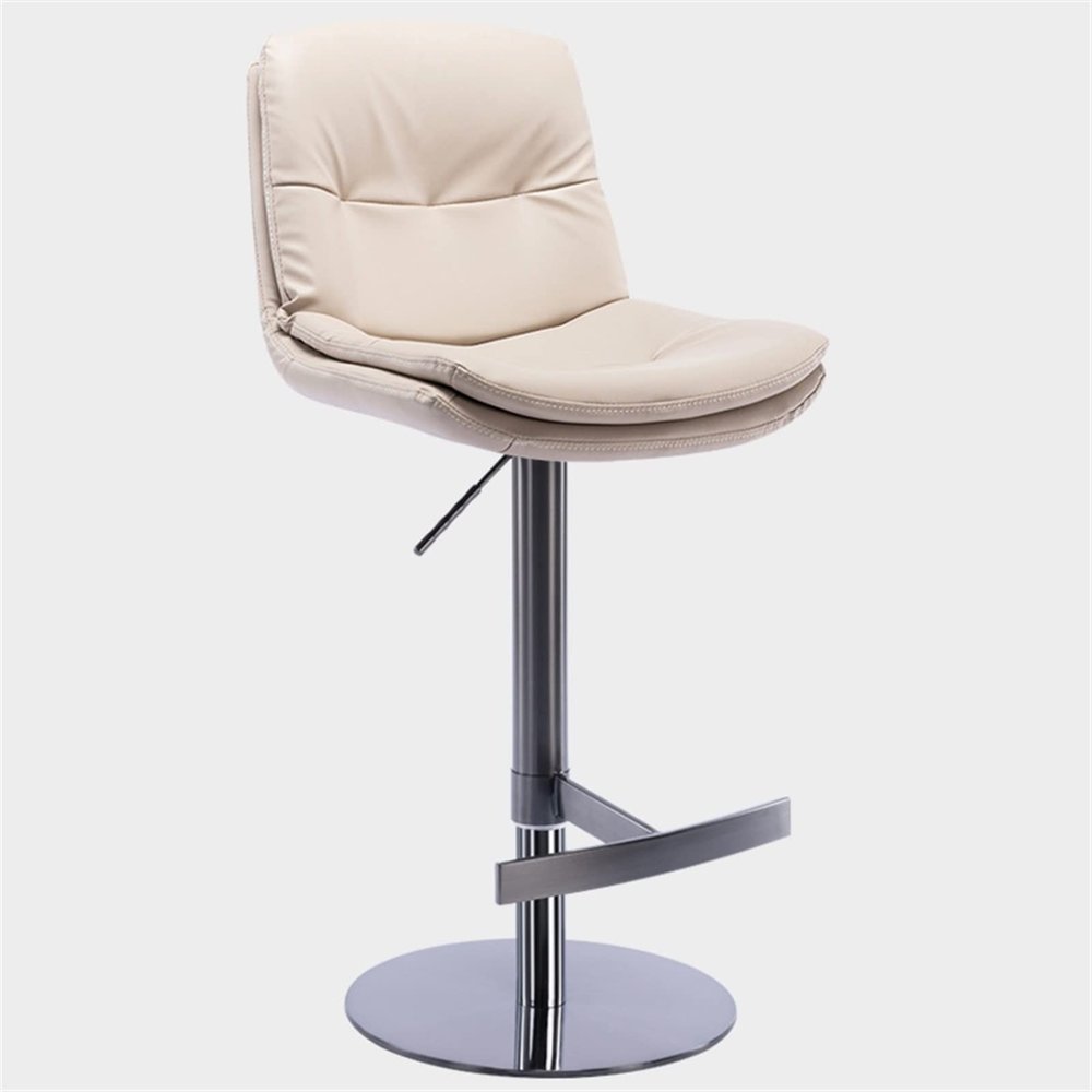 Adjustable Height Swivel Bar Chair with Back Counter Height Kitchen Island Barstools, Titanium Black Brushed Stainless Steel Nappa Leather with Heavy Base,for Bar, Coffee Shop, Living Room