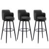 26 Inches High Barstools Swivel Bar Stools Set of 3 with Low Back Kitchen Island Bar Chair, Counter Height with Arms, Nappa Leather Pedal Chrome Upholstered Seat, for Bars, Cafe, Lounge, Pubs view 1