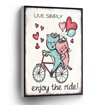 Bicycle Inspirational Canvas Wall Art Live Simply Enjoy The Ride Poster Print Cat Wall Decor Posters Stretched and Framed Ready to Hang for living room,bedroom,classroom etc (16" X 24")