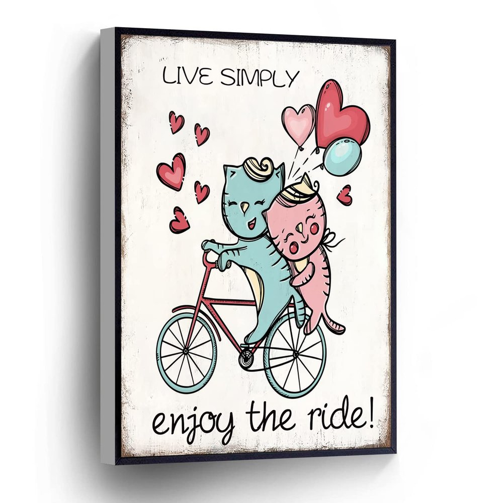 Bicycle Inspirational Canvas Wall Art Live Simply Enjoy The Ride Poster Print Cat Wall Decor Posters Stretched and Framed Ready to Hang for living room,bedroom,classroom etc (16" X 24")
