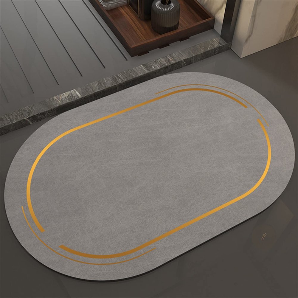 Lifup Non Slip Bath Mats for Bathroom Absorbent Quick Dry Floor Mats Thin Bathroom Rug Washable Carpet Oval Grey 2 23.6"x35.4"