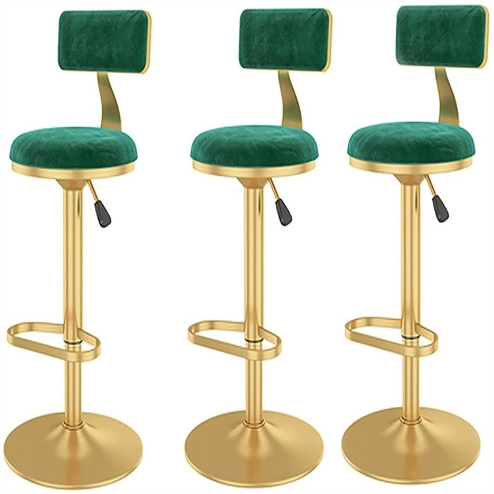 Bar Stool Counter High Stool Set of 3 Breakfast Dining Stools Restaurant Stools, Velvet Cloth Adjustable Height High Stool with Chrome Base and Footstool, Suitable for Kitchen, Courtyard, Cafe, Bistro