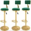 Bar Stool Counter High Stool Set of 3 Breakfast Dining Stools Restaurant Stools, Velvet Cloth Adjustable Height High Stool with Chrome Base and Footstool, Suitable for Kitchen, Courtyard, Cafe, Bistro view 1