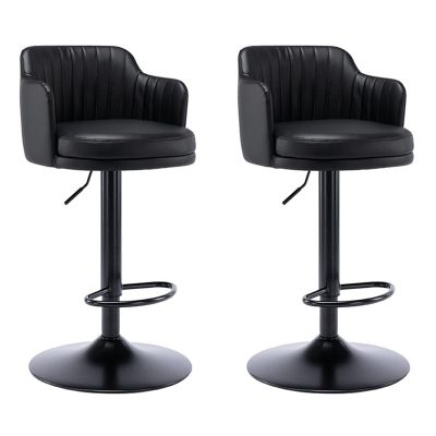 Adjustable Swivel Counter Height Bar Stools Set of 2 with Back Kitchen Island Counter Bar Chair, Nappa Leather Round Black Metal Frame Upholstered Seat, for Kitchen, Bistro, Pub, Coffee Shop