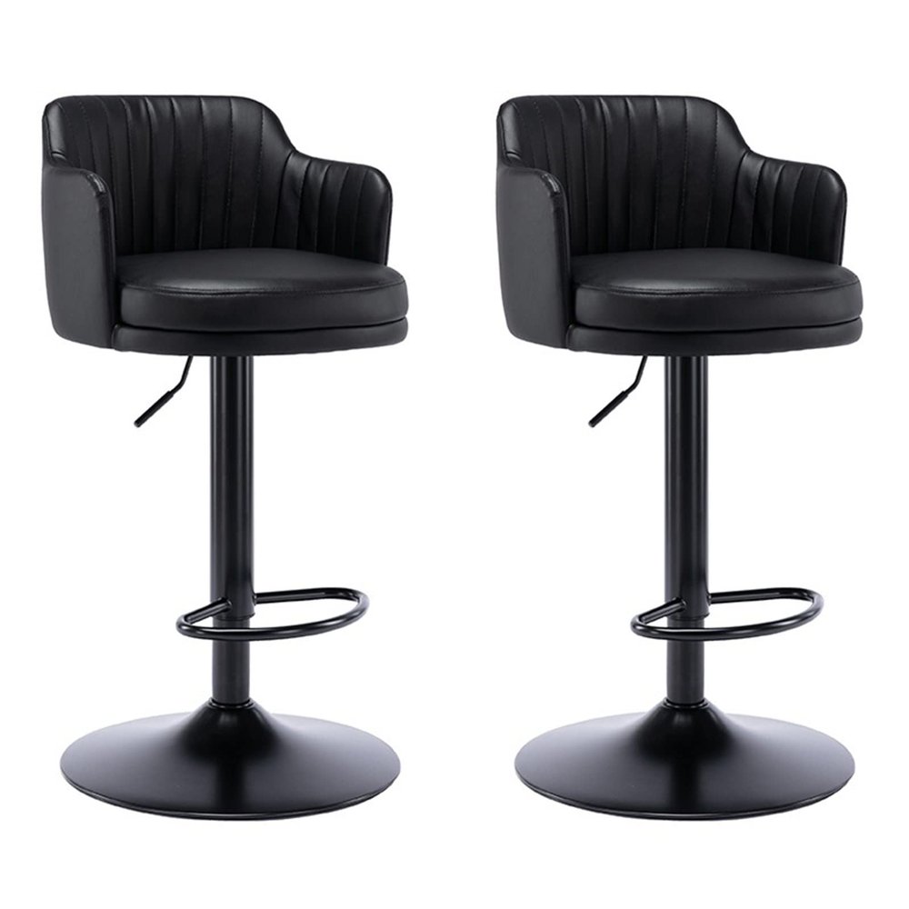 Adjustable Swivel Counter Height Bar Stools Set of 2 with Back Kitchen Island Counter Bar Chair, Nappa Leather Round Black Metal Frame Upholstered Seat, for Kitchen, Bistro, Pub, Coffee Shop
