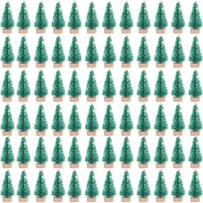72Pcs Frosted Christmas Trees Artificial Sisal Tree with Wood Tree Base Home Decor for Party Green