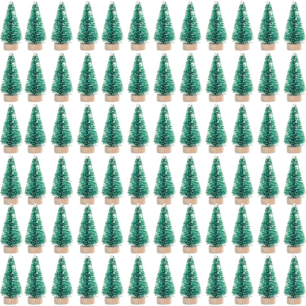 72Pcs Frosted Christmas Trees Artificial Sisal Tree with Wood Tree Base Home Decor for Party Green